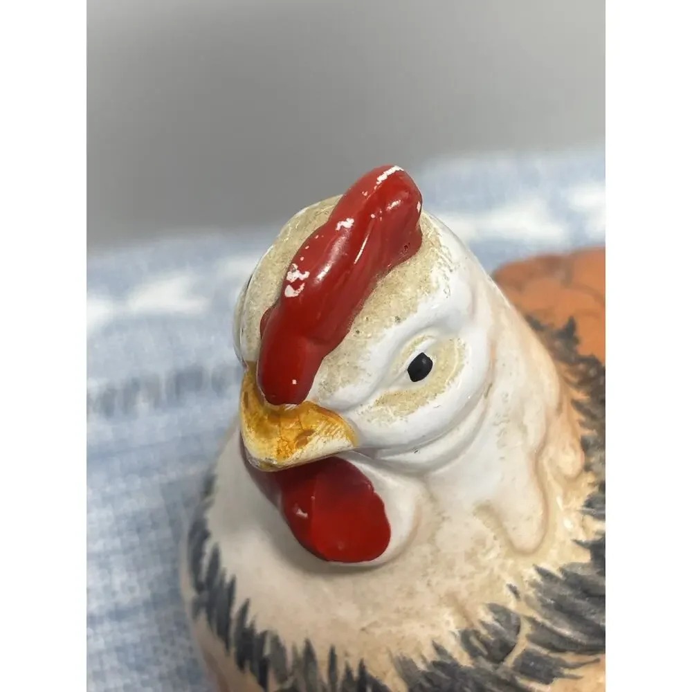 Vintage Ceramic Hen Chicken Figurine Brown Red Farmhouse Country Kitchen Decor